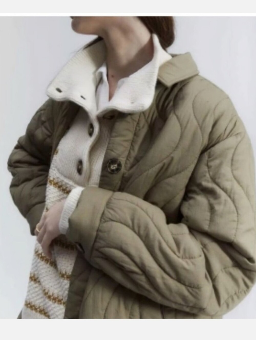 Madewell 100% Cotton Button Down Quilted Jacket in Olive Green - XXS (Small) - Picture 3 of 10
